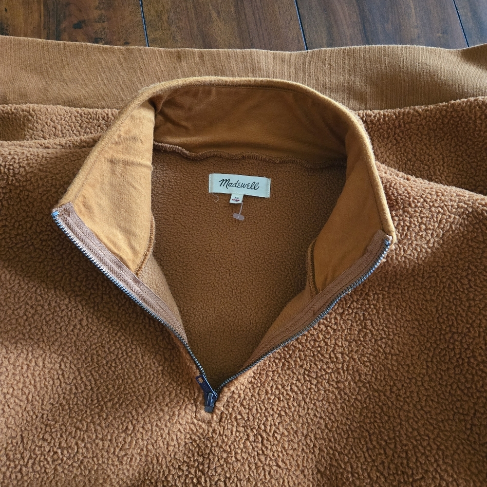 Madewell Men's Brown Rust (Re)Sourced Sherpa Half Zip Pullover Sweatshirt Sz XL - Picture 10 of 12